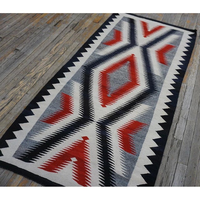 1930s Small Classic Native American Geometric Antique Navajo Flat Weave Rug For Sale - Image 11 of 11