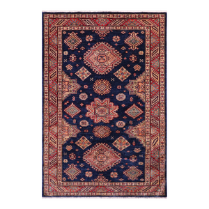 Bohemian Super Kazak Blue/Gold Wool Rug - 4'1'' X 5'9''