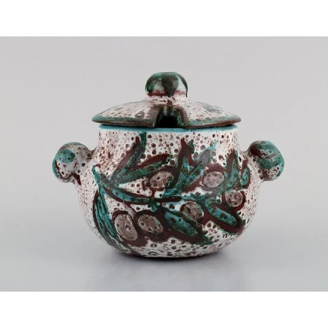 Glazed Stoneware Bowl, Lidded Jar and Three Crème Brûlée Bowls with Handles, Set of 5 For Sale - Image 4 of 11