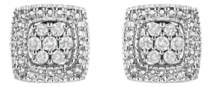 .925 Sterling Silver 1/2 Cttw Diamond Miligrain Square Shape Stud Earrings (I-J Color, I2-I3 Clarity) - 2 Pieces