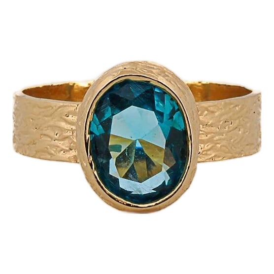 Cleopatra Blue Topaz Adjustable Gold Ring, Size 5 For Sale