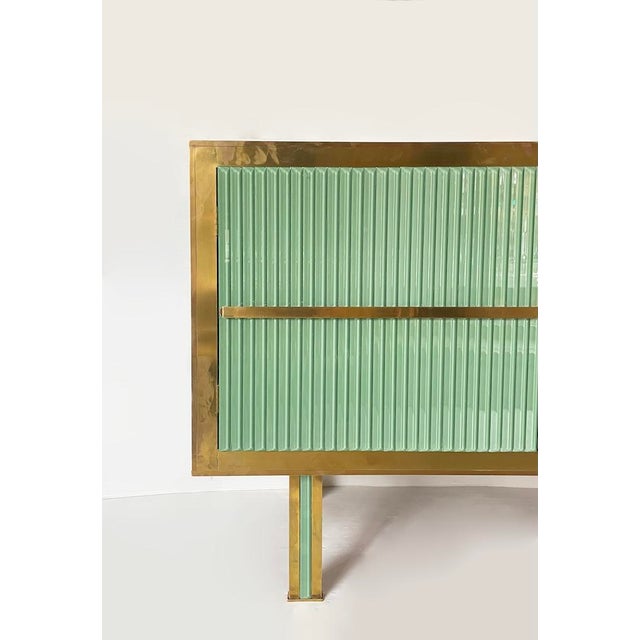Sage Green Glass and Brass Bar Cabinet or Sideboard, 1970s For Sale - Image 4 of 16