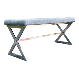 Mid-Century Modernist Style Gray Linen and Chrome Bench For Sale