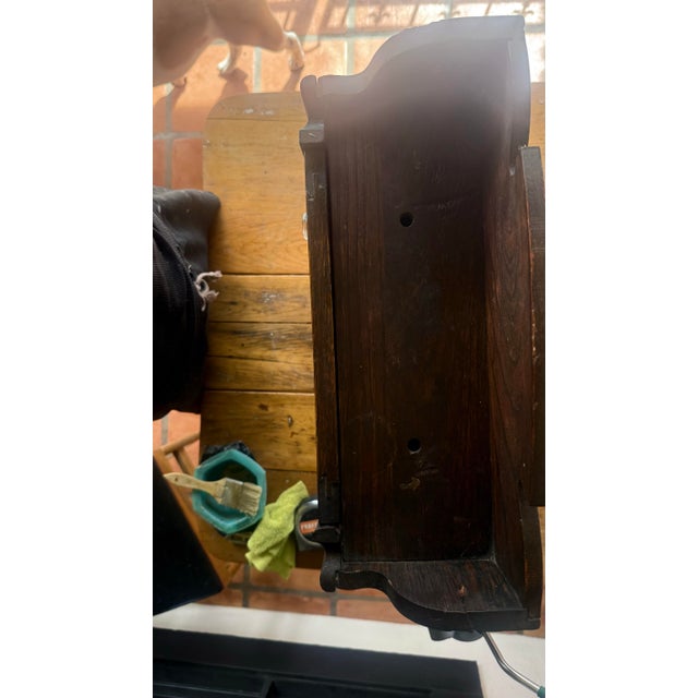 Antique Industrial Oak Storage Cabinet With Ontario Laundry Beveled Mirror For Sale - Image 4 of 9