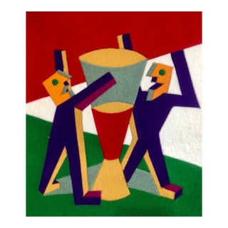 Early 20th Century Ivana Gaifas, Italian Wool Felt Handmade Futurist Fortunato Depero Art Tapestry Wall Hanging For Sale