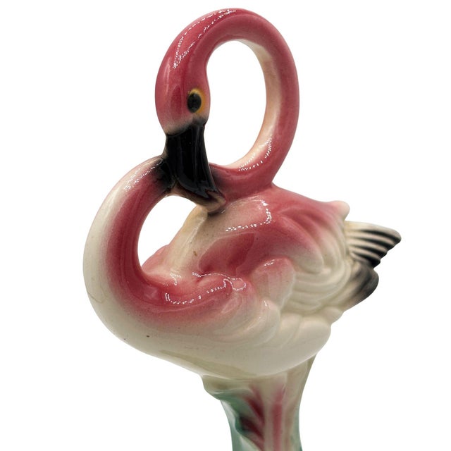 1950s Large 10" MCM California Pottery Ceramic Bashful Pink Flamingo Tabletop Statue For Sale In Los Angeles - Image 6 of 10