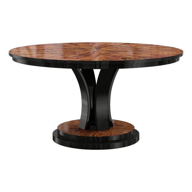 Italian Round Pedestal Dining Table With Black Lacquer Base For Sale