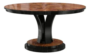 Italian Round Pedestal Dining Table With Black Lacquer Base