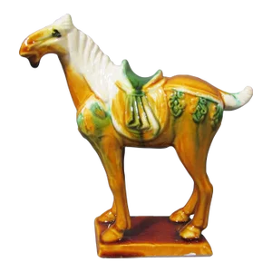 Vintage Brown & White Chinese Tang Dynasty Style Sancai Glaze War Horse Marked (H4)