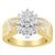 Contemporary 10K Yellow Gold 1.0 Cttw Round & Baguette Cut Diamond Floral Cluster Double-Channel Flared Band Statement Ring (H-I Color, SI2-I1 Clarity) Size 6.5 For Sale - Image 3 of 7