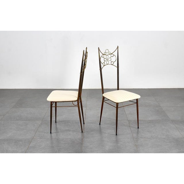 Mid-Century Brass, Metal and White Fabric High-Backed Chairs, Italy, 1950s, Set of 2 For Sale - Image 9 of 18
