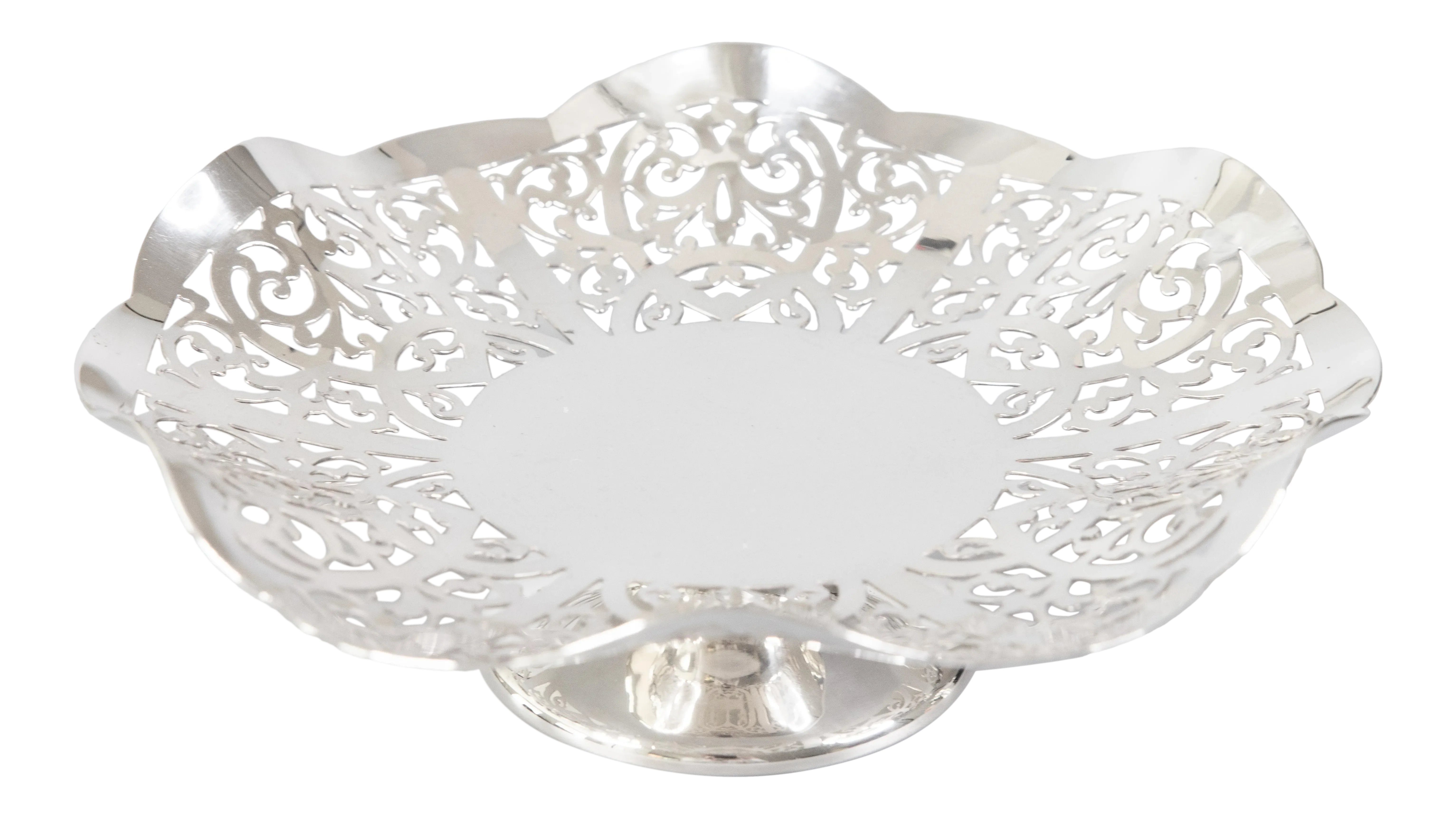English Mappin & Webb Silver Plate Reticulated Pedestal Bowl