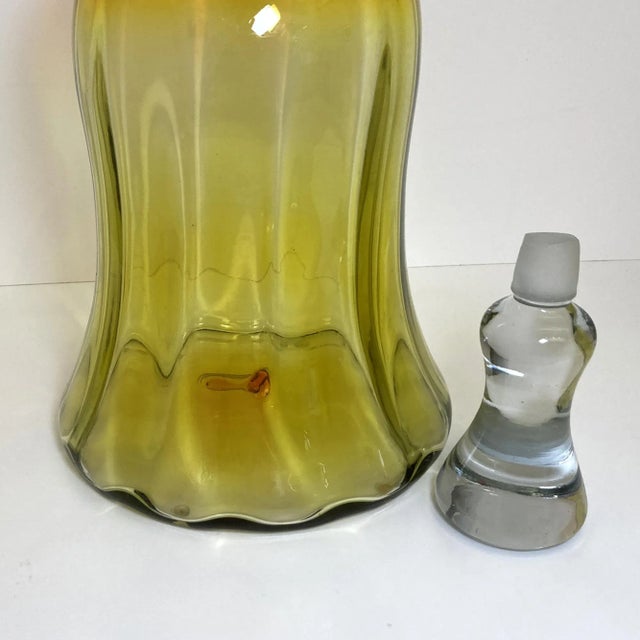 Bright Green Mid-Century Blenko Amberina Bell Shape Decanter For Sale - Image 8 of 11