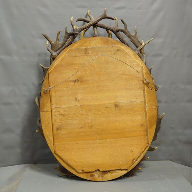 Brown Antique Black Forest Mirror With Antler Arrangement Ca. 1920s For Sale - Image 8 of 8