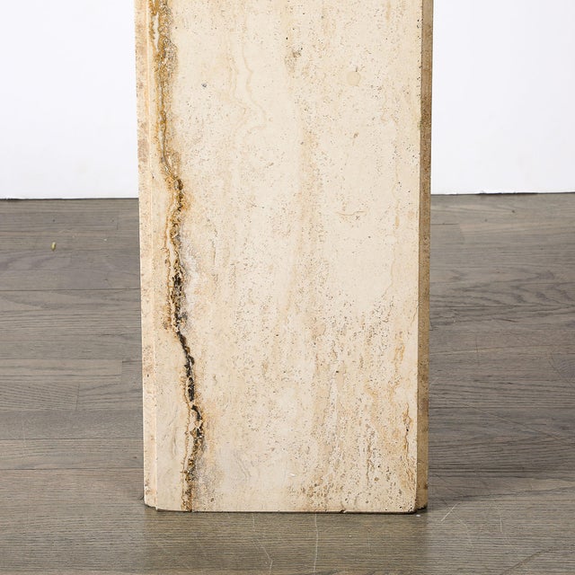 Mid-Century Modernist Rectilinear Travertine Pedestal With Stepped Detailing For Sale - Image 4 of 18