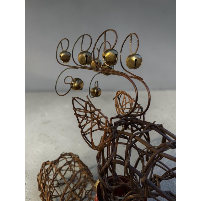 Red Vintage Woven Organic Grapevine and Wire Holiday Reindeer Sculpture For Sale - Image 8 of 9