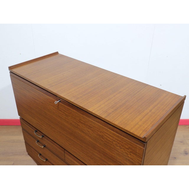 Mid Century Modern Vintage Teak Bar Cart Cocktail Cabinet Dry Bar by Meredew For Sale In Greensboro - Image 6 of 16