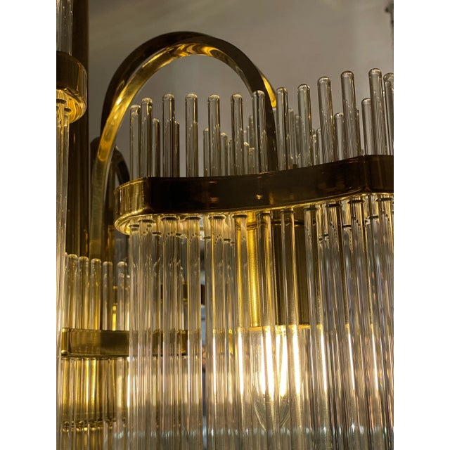 1970s Vintage Arched Italian Gaetano Sciolari Chandelier With Glass Rods and Brass For Sale In Chicago - Image 6 of 11
