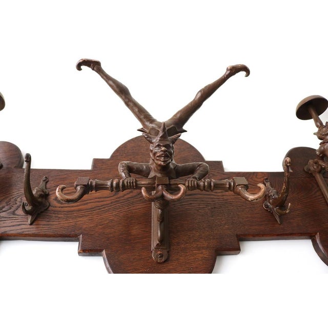 Wood Victorian Oak Wall Coat Rack with Cast Iron, 1890s For Sale - Image 7 of 16