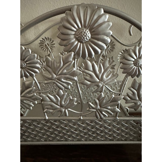 Metal Vintage 20th Century Iron Silver Flowers Magazine Rack/Basket For Sale - Image 7 of 11