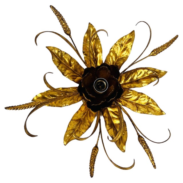 Golden Florentine Flower Shape Flushmount attributed to Hans Kögl, Germany, 1970s For Sale