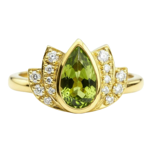Lotus Gold Ring With Peridot Silver, Gold, Size 6