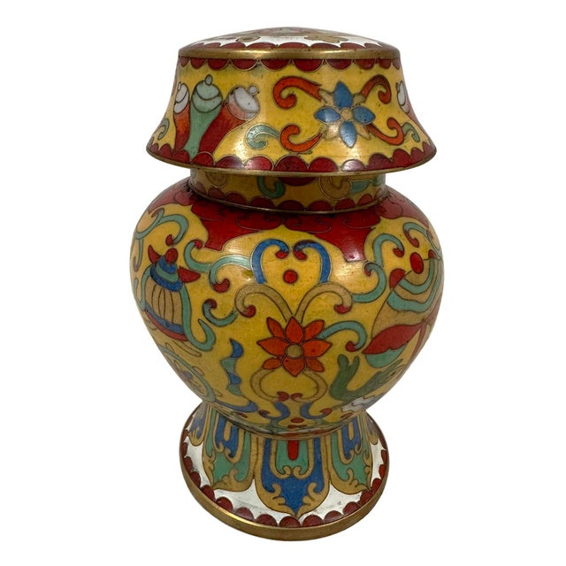 Mid 20th Century Pair of Chinese Cloisonné Lidded Ginger Jars For Sale - Image 4 of 9