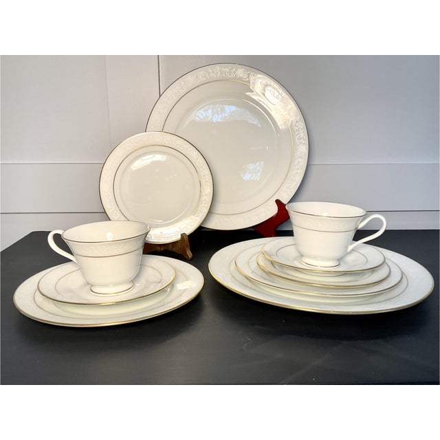 White Vintage Oxford Bone China White Lace Dinnerware Service for 12—58 Pieces For Sale - Image 8 of 8