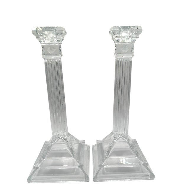Vintage Crystal Glass Candlesticks With Twisted Column Design - A Pair For Sale - Image 4 of 12