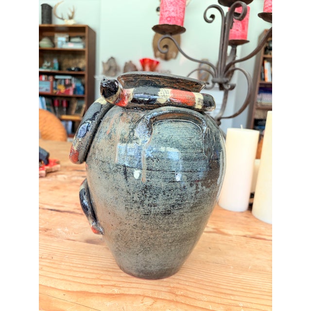 Early 21st Century Marvin Bailey Signed Folk Art Snake Vase | Hand-Painted Georgia Pottery For Sale - Image 5 of 11