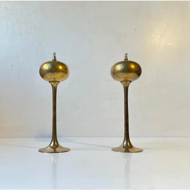 Gold Scandinavian Modern Brass Oil Lamps, 1970s, Set of 2 For Sale - Image 8 of 8