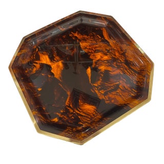 Lucite Tortoiseshell & Brass Large Tray by Alpac, France 1970s For Sale