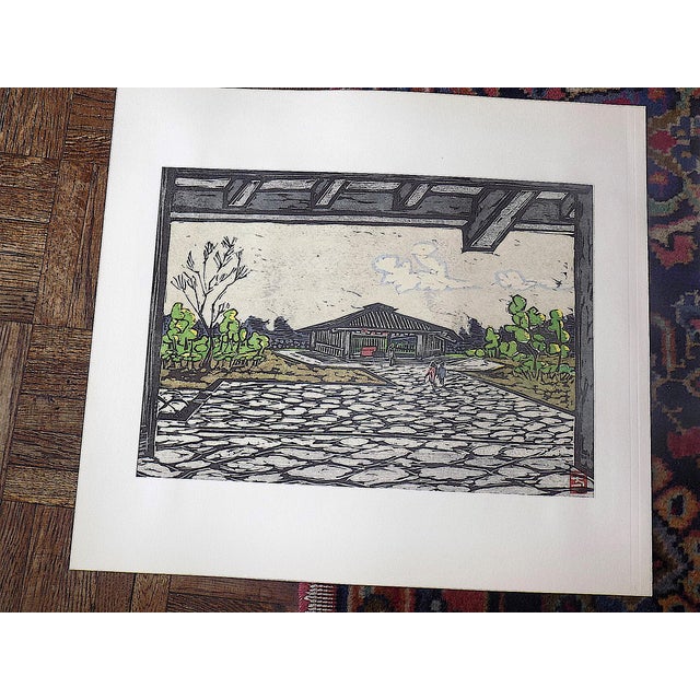 Vintage Signed Folio Size Mid 20th C. Japanese View Lithographs - Set of 9 For Sale - Image 4 of 8