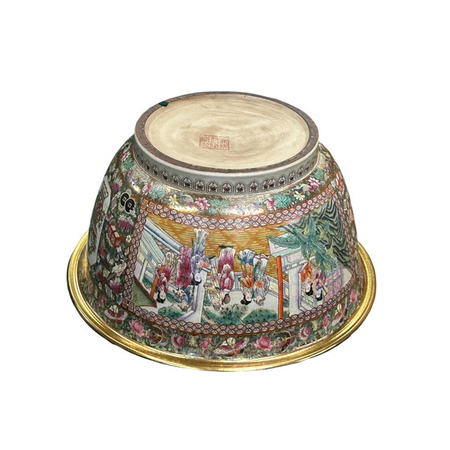 Vintage Chinese Famille Rose People House Graphic Large Porcelain Bowl Pot For Sale In San Francisco - Image 6 of 12