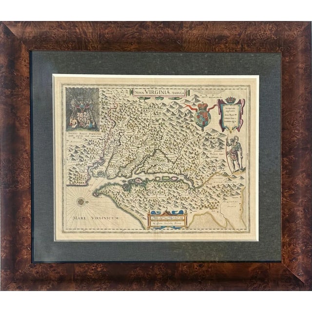 Nova Virginiae Tabula. Original copper engraved rare map was derived from Capt. John Smith's map of 1612 was the first to...