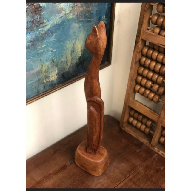 Brown 1970s Vintage Wooden Cat Sculpture For Sale - Image 8 of 9