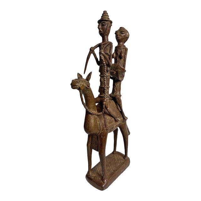 Old African Vintage Bronze Dogon Camel Rider Sculpture Mali For Sale
