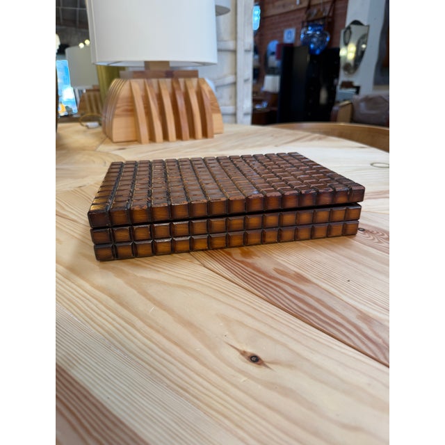 Brown Vintage Geometric Wood Decorative Box For Sale - Image 8 of 8