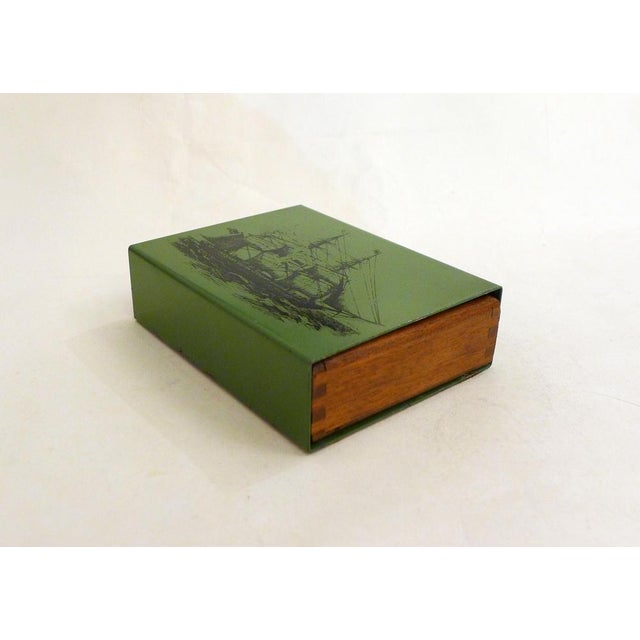 Mid-century cigarette box, rectangular shape Wooden container (beautifully assembled at the corners), slides out from...