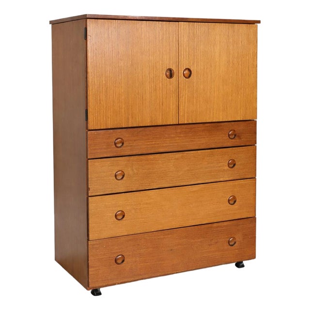 Mid-Century Teak Tallboy Cabinet with Drawers from Schreiber For Sale
