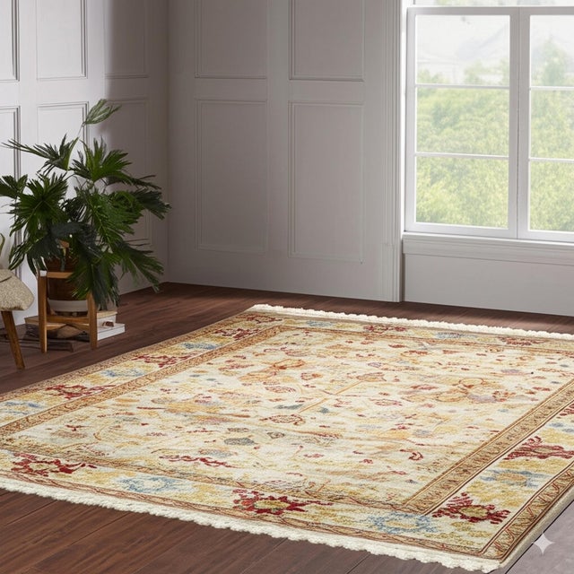 Jade Mohair Oushak Beige Hand-Knotted Rug Carpet With Open Allover Design For Sale In New York - Image 6 of 8