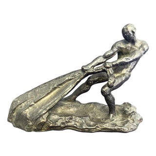 1930s "Hauling the Net," Art Deco Bronze For Sale