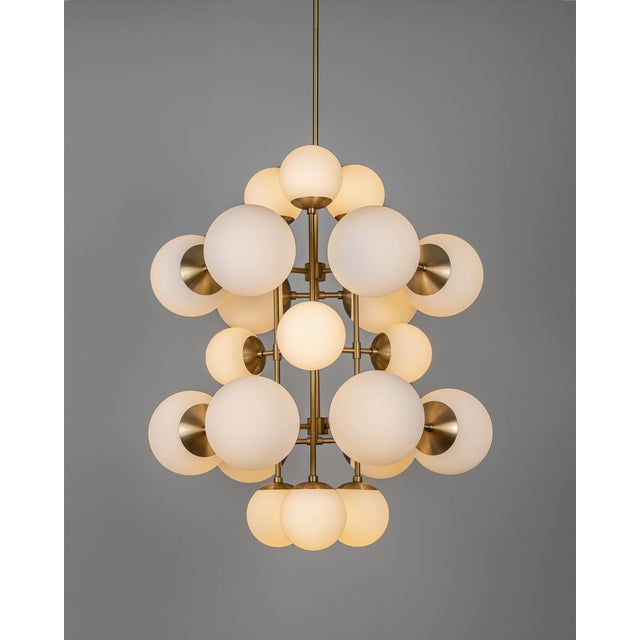 Schwung Globe Linear Chandelier, 21-Light, Brass Lbb, Black Gunmetal, Polished Nickel For Sale - Image 4 of 12