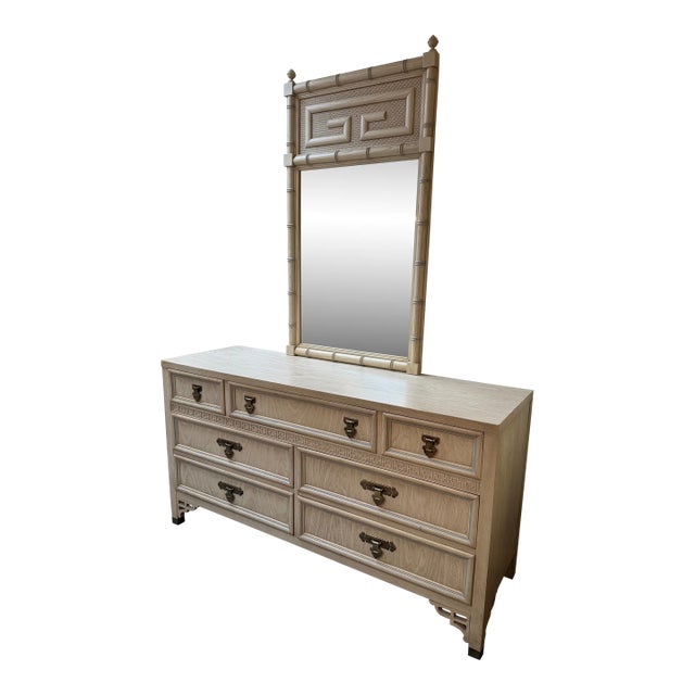 Mid 20th Century Dixie Furniture Shangri-La Chinoiserie Dresser + Mirror For Sale