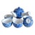 Koransha Fukagawa Blue Porcelain Tea Set Sakura Chawans and Tea Pot - 6 Piece Set For Sale