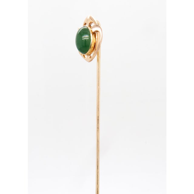 Early 20th Century Signed Krementz 14k Gold & Nephrite Jade Cabochon Art Deco Stickpin For Sale - Image 5 of 13