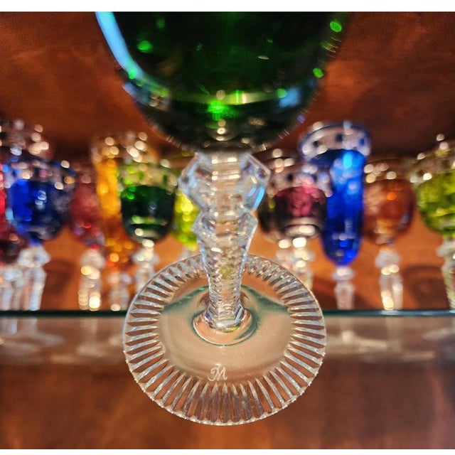 Art Deco 1950s Signed 18 Piece Colored Cut to Clear Bar Glass Set For Sale - Image 3 of 5