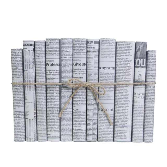 Modern Decorative Books - Newspaper Paper Wrapped Book Bundle - 1 Foot of Grey Books For Sale - Image 3 of 3