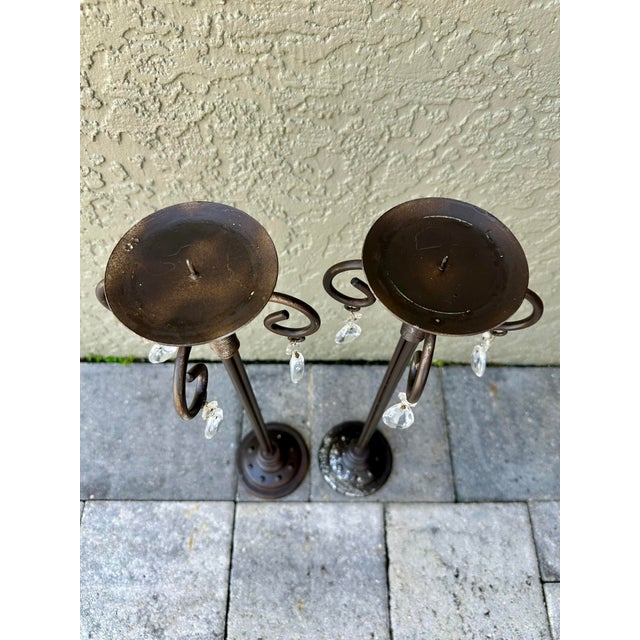 Vintage Late 20th Century Tall Metal Candle Holders- Set of 2 For Sale - Image 9 of 12