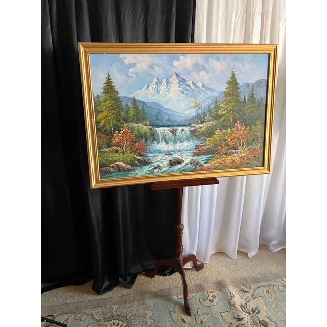 A sweeping alpine escape rendered with breathtaking texture and depth. This large 39" x 27" original oil painting by W....